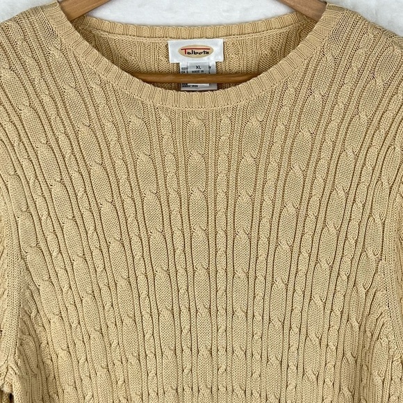 Talbots Vintage 90’s 100% Cotton Cable Knit Crewneck Neutral Tan Sweater Size XL - Picture 3 of 8